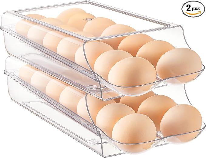 Vtopmart 2 Pack Egg Holder for Fridge, Automatic Rolling Egg Container | by Vtopmart