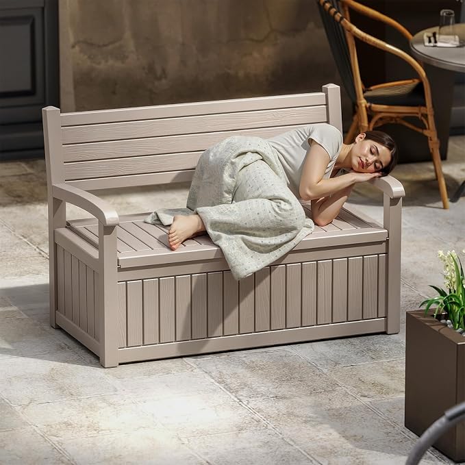 EasyUp 100 Gallon Outdoor Storage Bench, Waterproof Resin Deck Box - Image 2