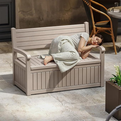 EasyUp 100 Gallon Outdoor Storage Bench, Waterproof Resin Deck Box - Image 2