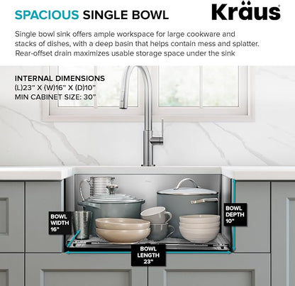 Kraus KHU111-25 Standart PRO 16 Gauge Undermount Single Bowl Stainless Steel - Image 7