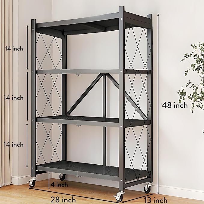 4-Tire Storage Shelves Organizer, Foldable Metal Garage Shelving, Portable - Image 2