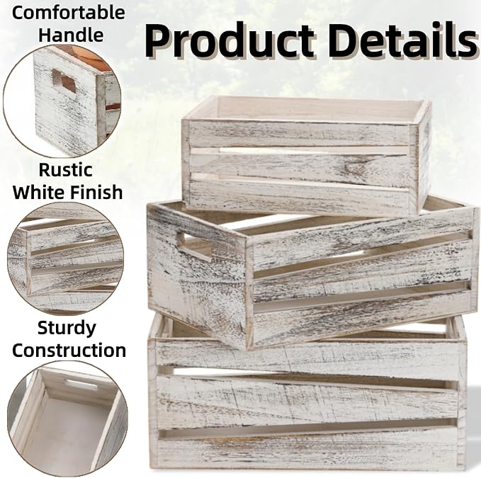 AVLA 3 Pack Wooden Storage Crates, Rustic Nesting Container Bin - Image 4