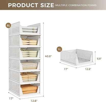 Pinkpum 6 Pack Closet Organizers Storage Bins, Stackable Plastic Drawer Basket - Image 2