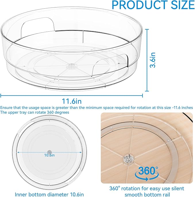 Yieach 12" W Clear Acrylic Lazy Susan Turntable - Image 3