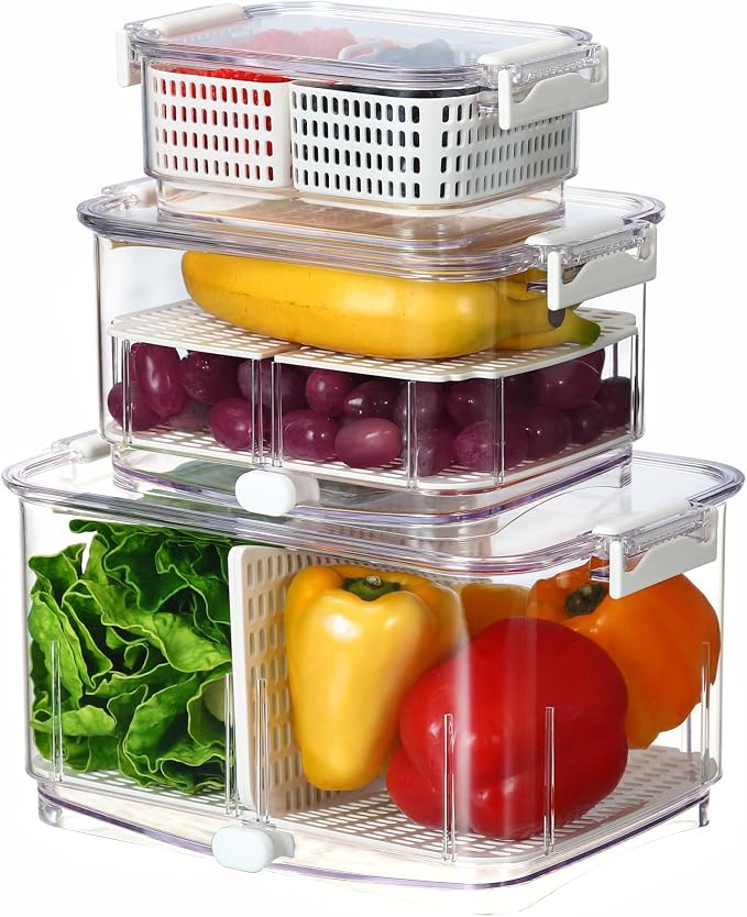 Felli Duo Fresh Produce Saver for Fridge, Fruit Vegetable Container by Felli