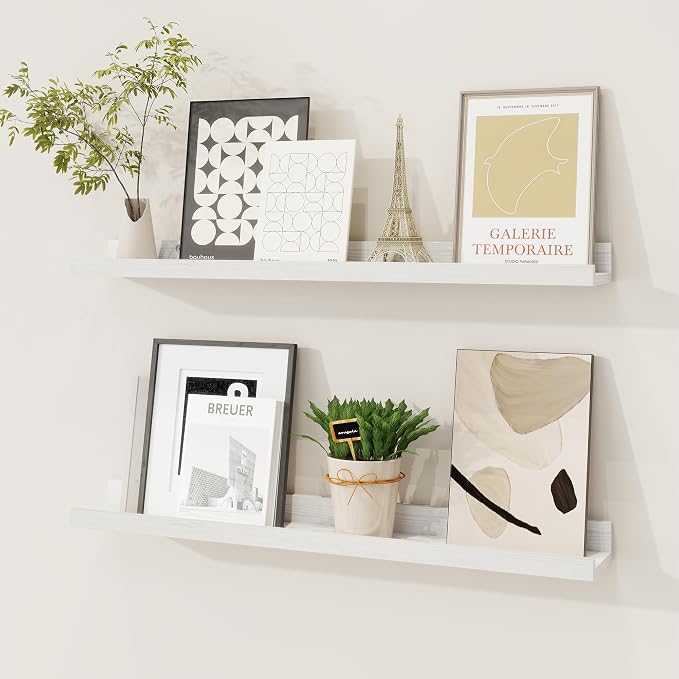 Picture Ledge Shelf, Solid Pine Wood Floating Shelves Set of 2, 24 Inches by FunMemories
