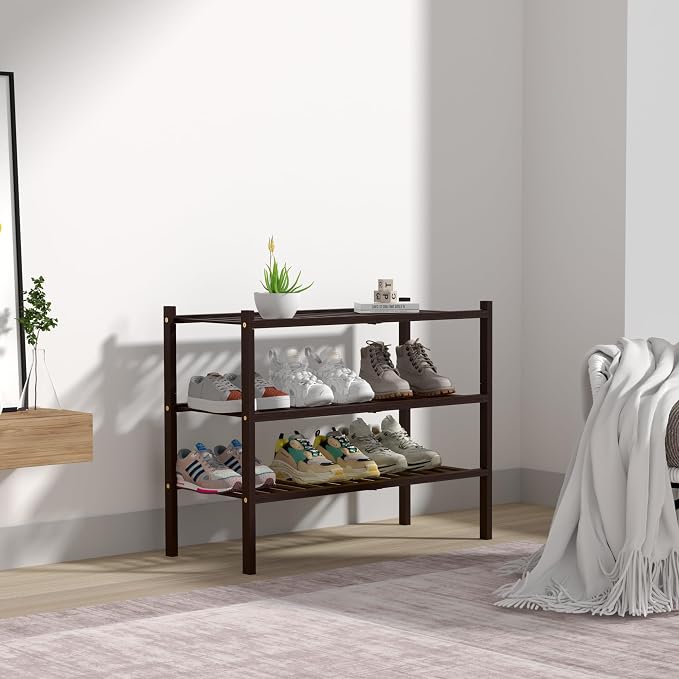 3 Tier Bamboo Shoe Rack for Closet Free Standing Wood Shoe Shelf for Entryway - Image 7