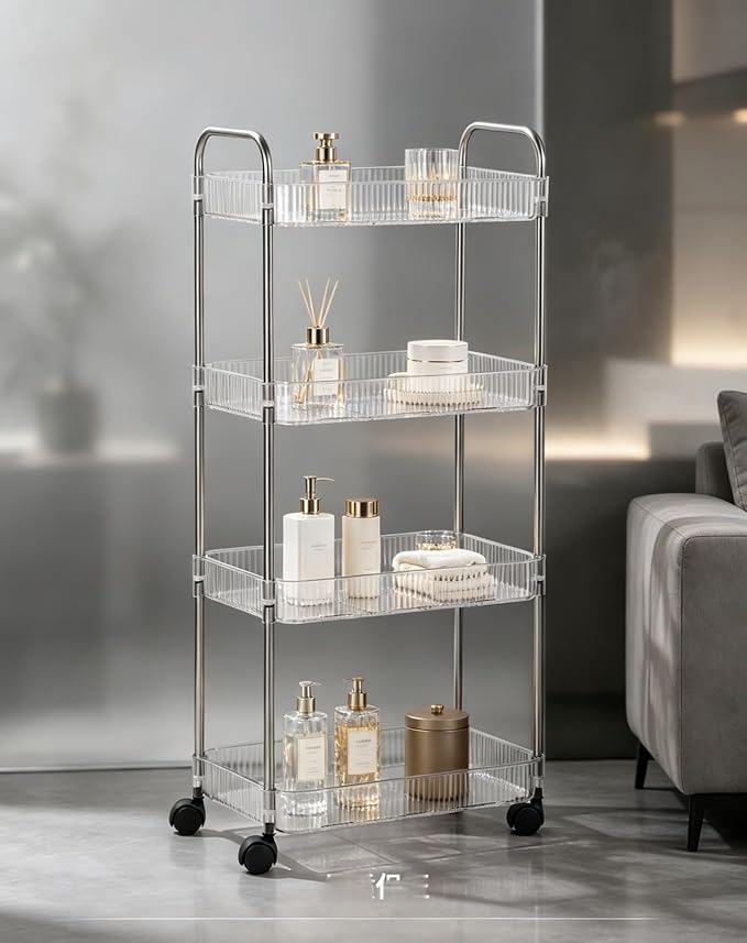 Sooyee Clear 4-Tier Plastic Rolling Utility Cart - Image 7