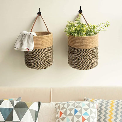 Goodpick 2 Pack Jute Rope Wall Hanging Storage Baskets - Image 3