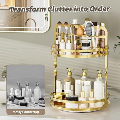 360° Rotating Makeup Organizer, 2-Tier Gold Perfume Organizer - Image 7