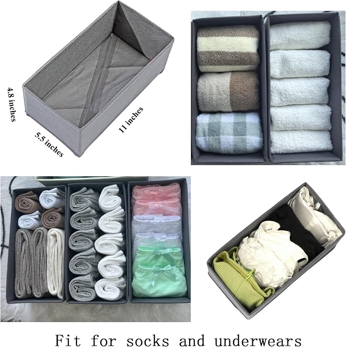 Sock Drawer Organizer Set of 3 Pack Gray, Closet Foldable Dresser Storage Bins - Image 3