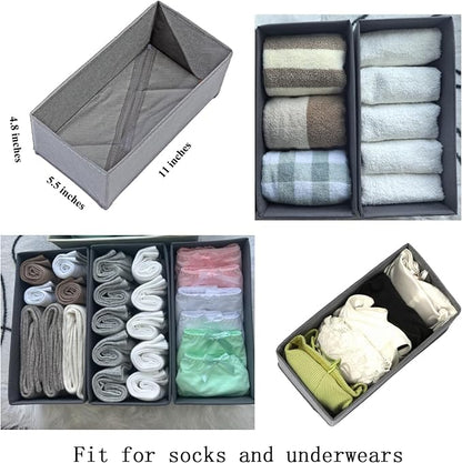 Sock Drawer Organizer Set of 3 Pack Gray, Closet Foldable Dresser Storage Bins - Image 3