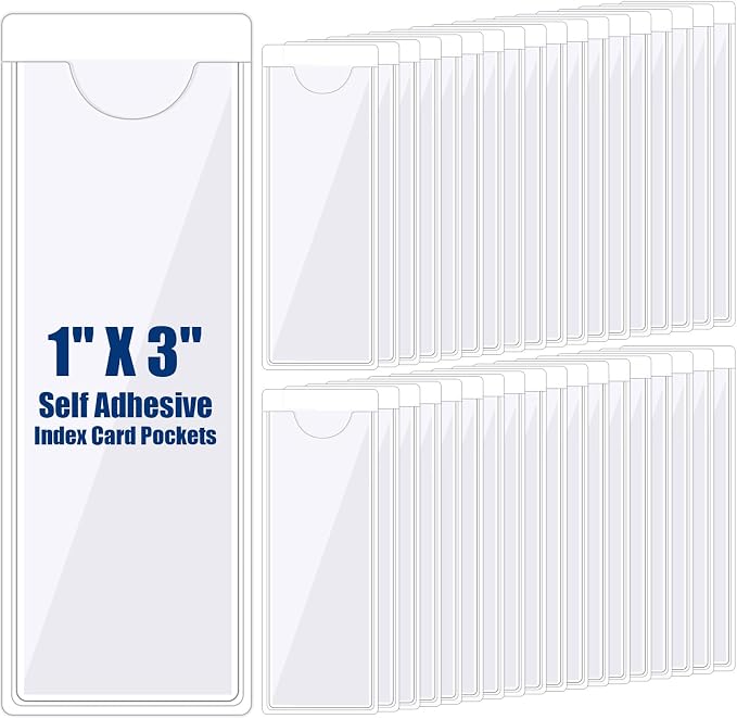 Outus 200 Pack 1.2 x 3.35 Inch Self Adhesive Label Pockets Bulk Plastic Labels by Outus