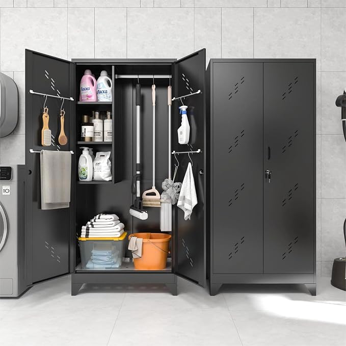 75" Metal Storage Cabinet with Lockable Doors, Functional Garage Storage - Image 2