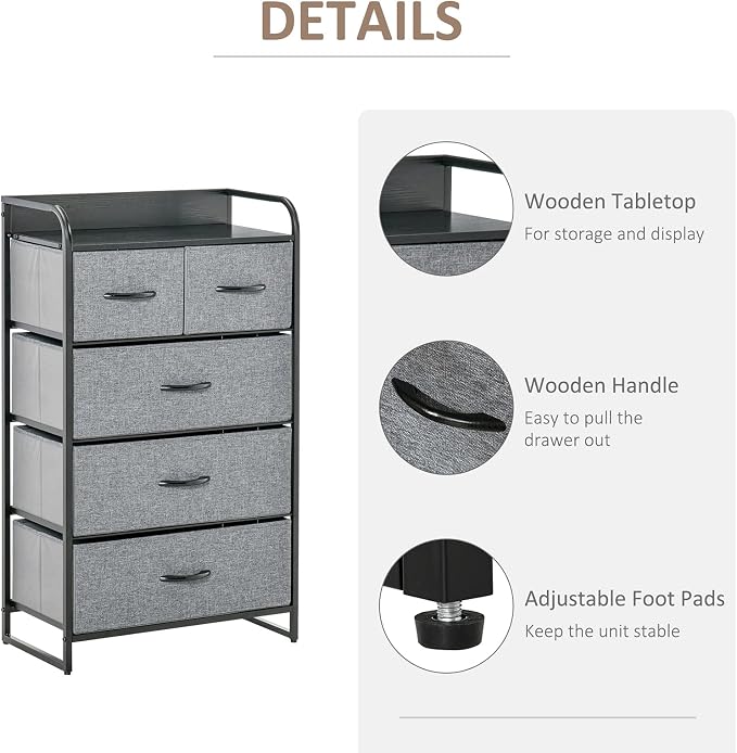 HOMCOM 5-Drawer Fabric Dresser Tower, 4-Tier Storage Organizer - Image 6