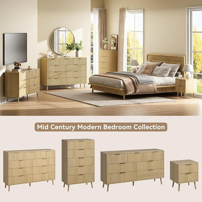 CARPETNAL Fluted Nightstand Set of 2, Oak Bedside Table - Image 4