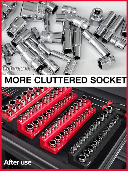 8-Piece Magnetic Socket Organizer Set, 1/4" and 3/8" SAE & Metric Deep & - Image 3