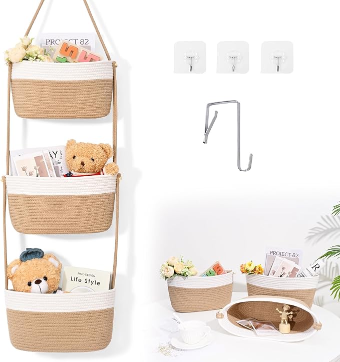 Hanging Basket, 3-Tier Woven Wall Basket by Degeyoyo
