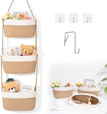 Hanging Basket, 3-Tier Woven Wall Basket by Degeyoyo