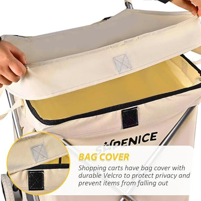 Folding Shopping Cart for Groceries, Water-Resistant Heavy-Duty Canvas Trolley - Image 6