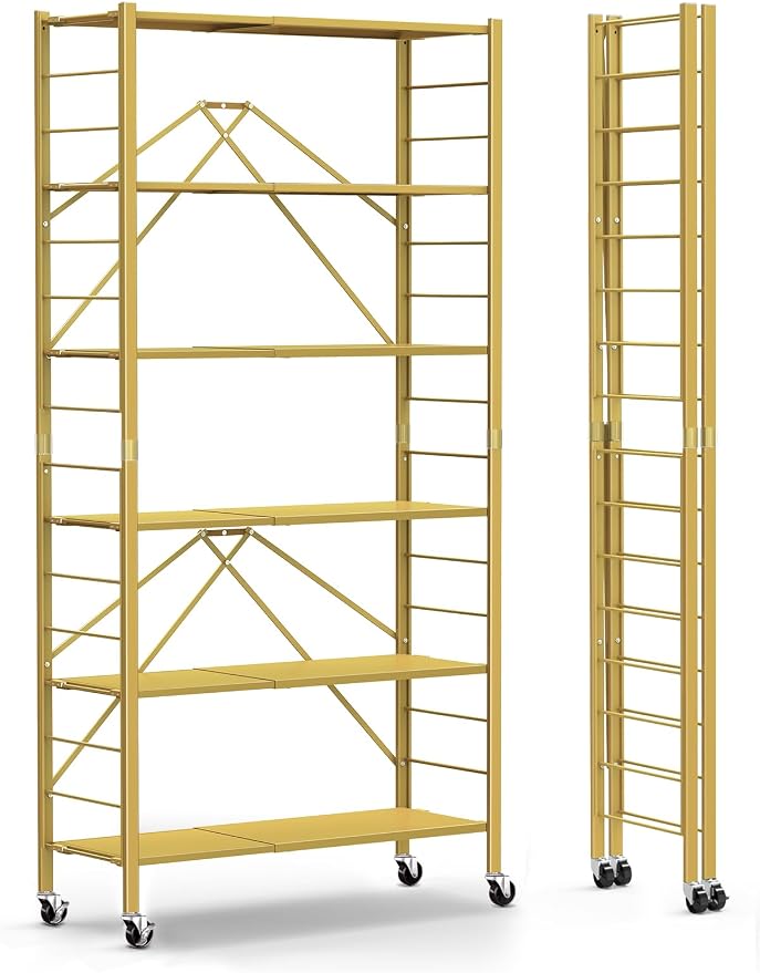 Himix 6 Tier Foldable Storage Shelves, Expandable Folding Bookshelf by Himix
