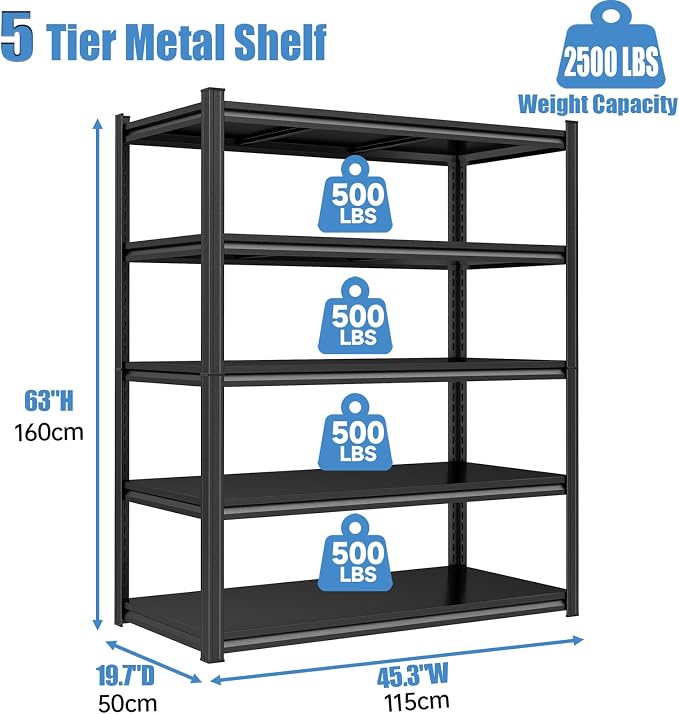 Garage Storage Shelves, 5 Tier Shelving Unit, 40 inch Wide, 18” Deep, 78” Tall - Image 3