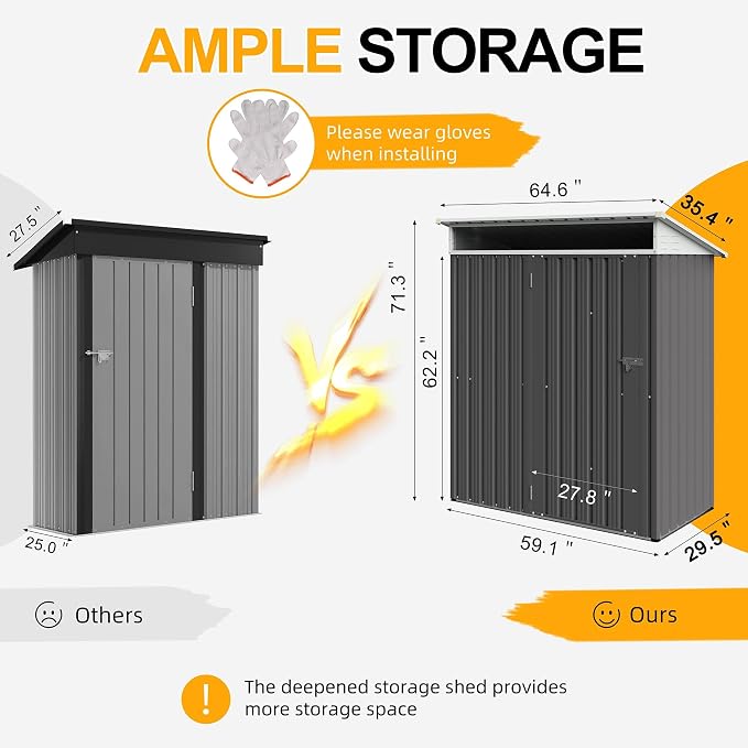 Shintenchi 5x3 FT Outdoor Storage Shed - Image 2