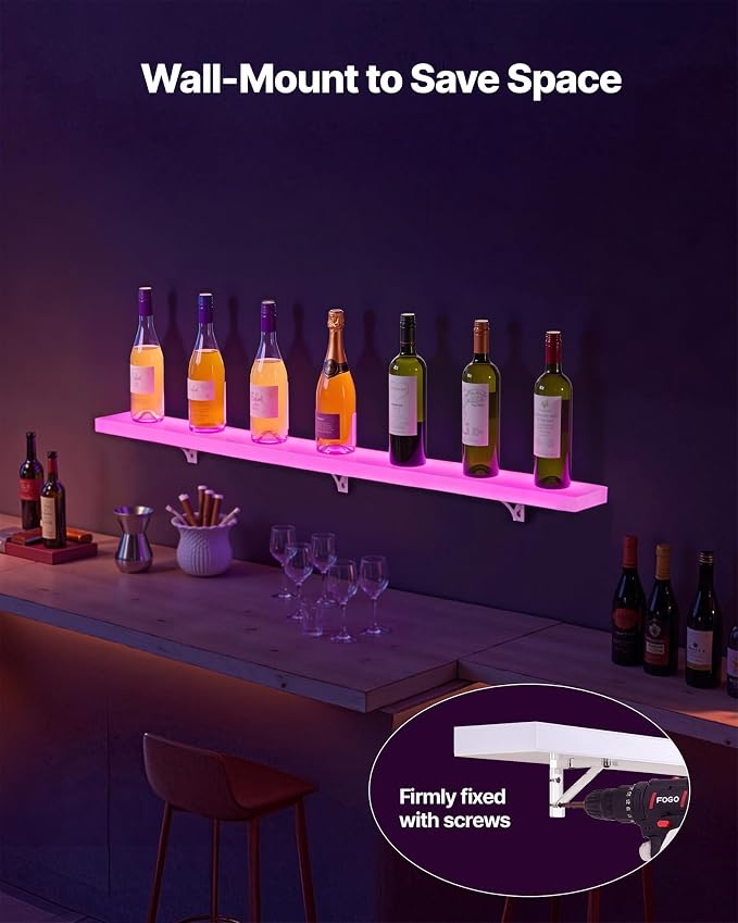 VEVOR LED Lighted Liquor Bottle Display, 1 Tier 48 Inches Whiskey Rack - Image 6
