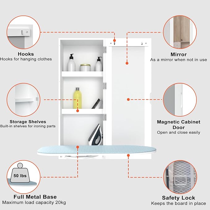 Wall Mount Ironing Board Cabinet, Built in Swivel Ironing Board Folding - Image 4