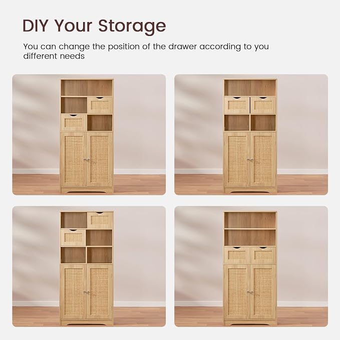 Iwell Tall Storage Cabinet, Rattan Cabinet - Image 8