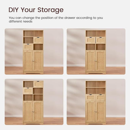 Iwell Tall Storage Cabinet, Rattan Cabinet - Image 8