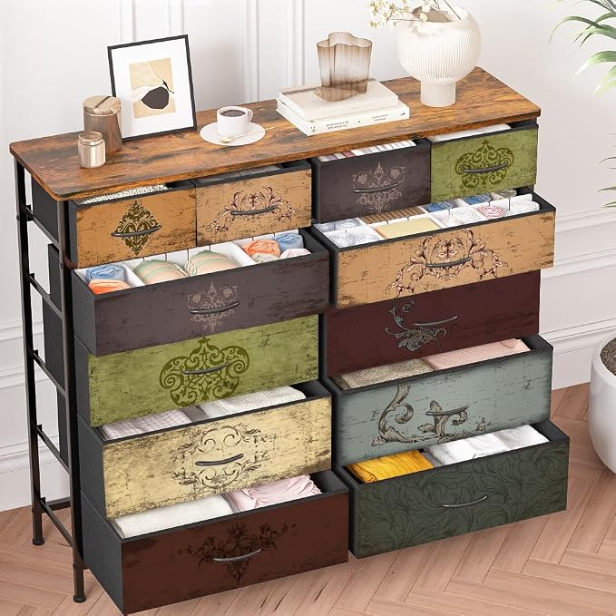 Dresser for Bedroom with 12 Drawers, Tall Fabric Drawer Dresser, Chest of - Image 8
