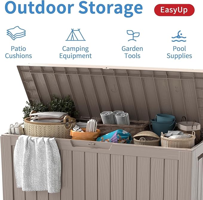 EasyUp Outdoor Storage Box 100 Gallon Waterproof Resin Deck Boxes Grey | - Image 4