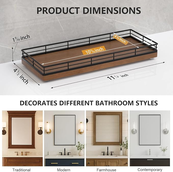 Bathroom Tray for Counter Top Organizer – Oak Wood Vanity Tray - Image 6