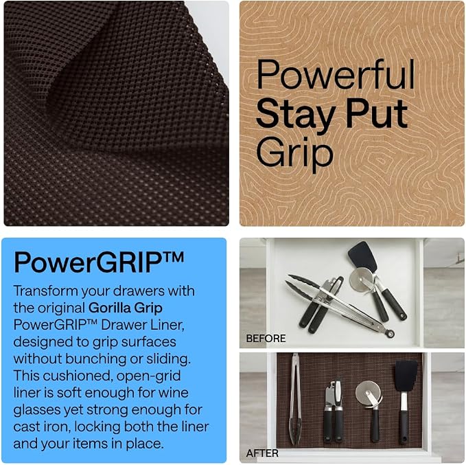 GORILLA GRIP powerGRIP Drawer Shelf and Cabinet Liner, Thick Strong Hold - Image 3