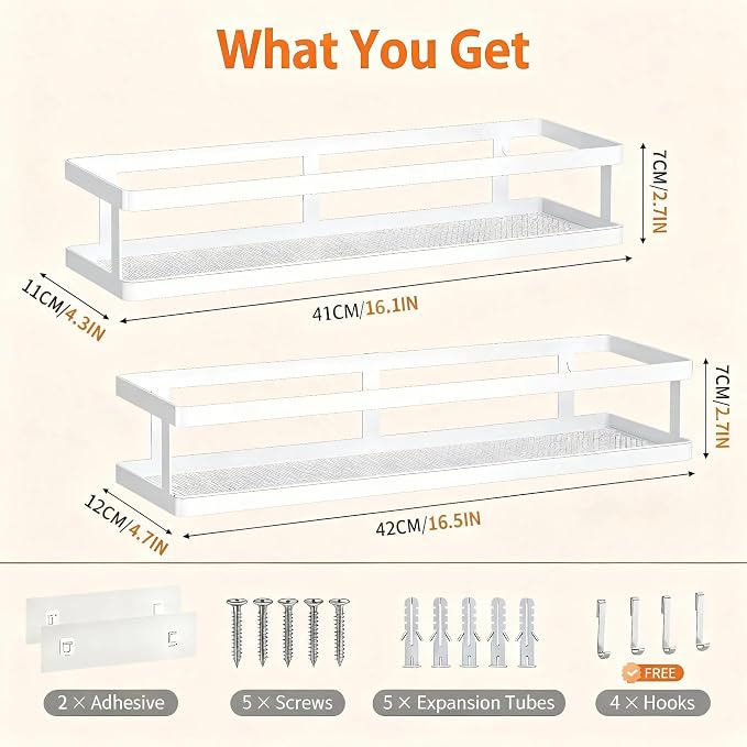 PUSDON 2-Pack 16.5" Extra Long Slim Shower Caddy, Adhesive Wall Mount Bathroom - Image 3