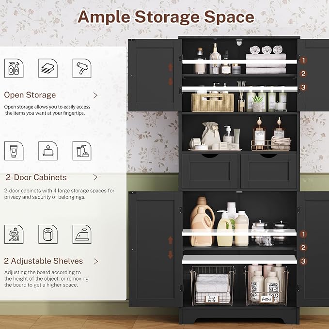 Iwell 57.8" H Tall Storage Cabinet - Image 4