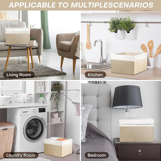 Large 22 Quart Linen Fabric Foldable Storage Bin Cube Organizer Basket - Image 8