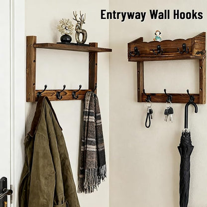 28" Coat Rack Wall Mount with Shelf with 7 Hooks 3 Key Hanger | Entryway Key - Image 4