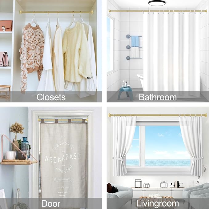 Thestoa Gold Shower Curtain Rod Adjustable 43-78 inch, Anti-Rust Non-Slip - Image 6