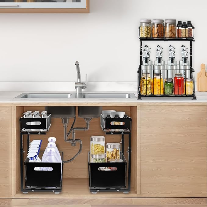 Under Sink Organizers and Storage, 2-Tier Pull Out Cabinet Organizer, Slide - Image 5