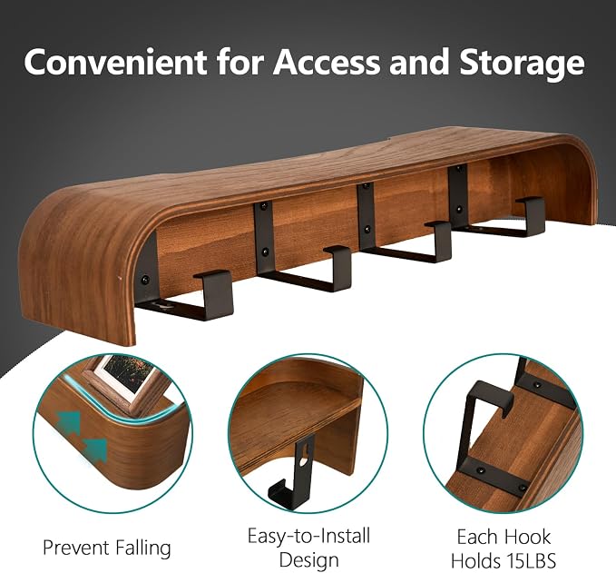 Coat Rack Wall Mount with Hidden Hooks Modern Key Holder Wood Entryway Hook - Image 4