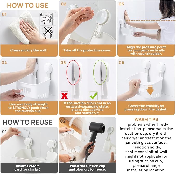 LEVERLOC Shower Caddy Suction Cup 2 Pack, Shower Organizer Removable Bathroom - Image 5
