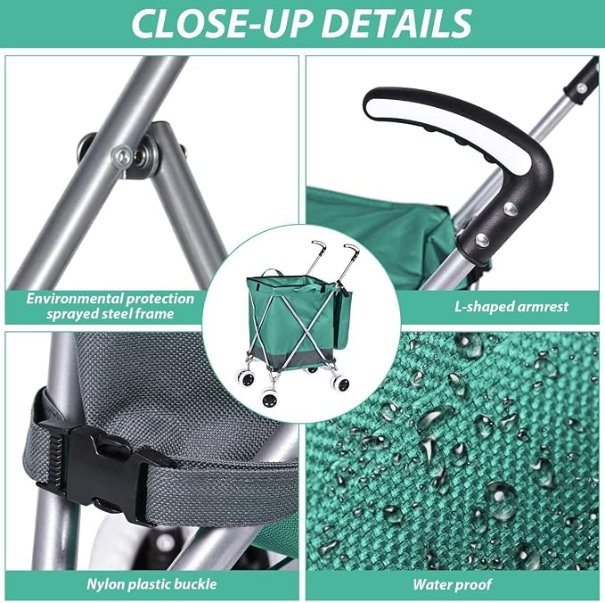 Folding Shopping Cart for Groceries, Water-Resistant Heavy-Duty Canvas Trolley - Image 4
