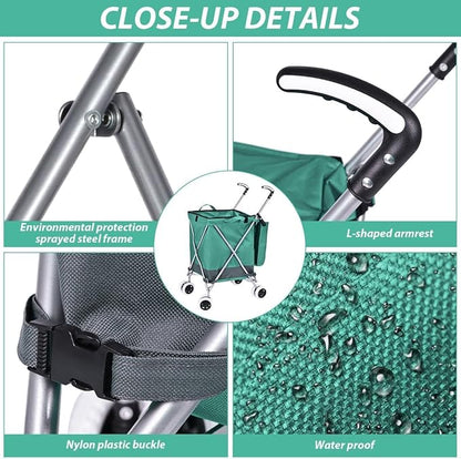Folding Shopping Cart for Groceries, Water-Resistant Heavy-Duty Canvas Trolley - Image 4