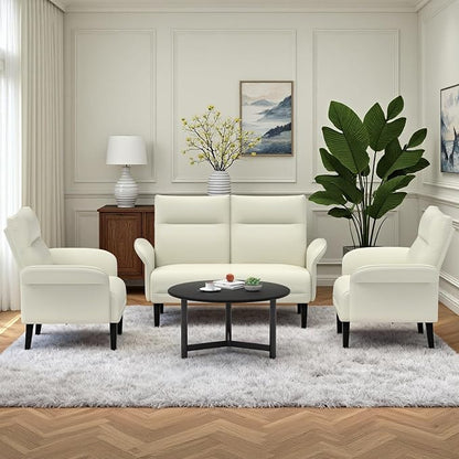 3-Piece Symmetrical Shawl Arm Sofa Set, Faux Leather Loveseat & 2 Accent Chairs - Image 8