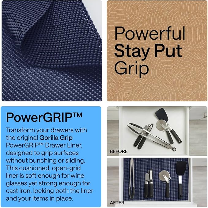 GORILLA GRIP powerGRIP Drawer Shelf and Cabinet Liner, Thick Strong Hold - Image 3