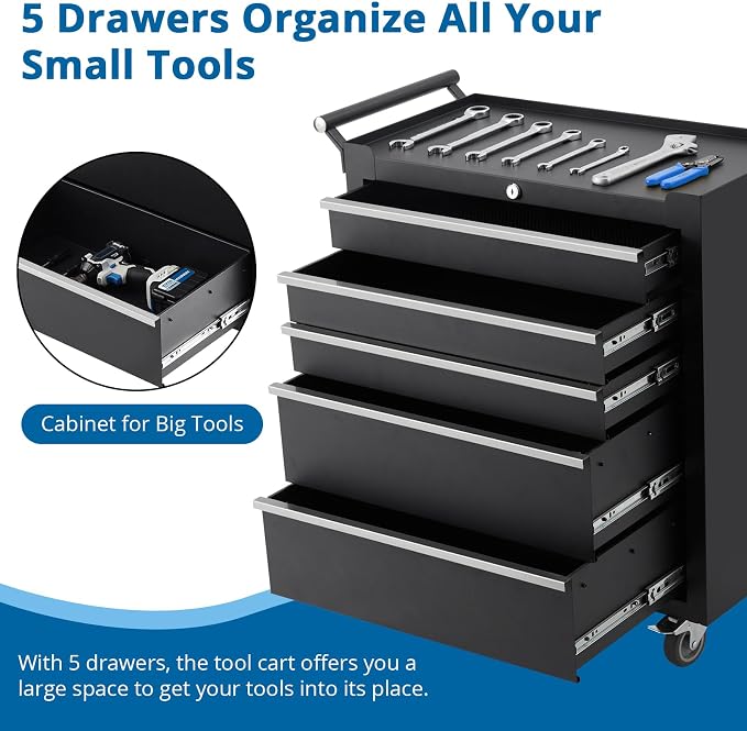 5-Drawer Rolling Tool Chest Organizer - Image 6