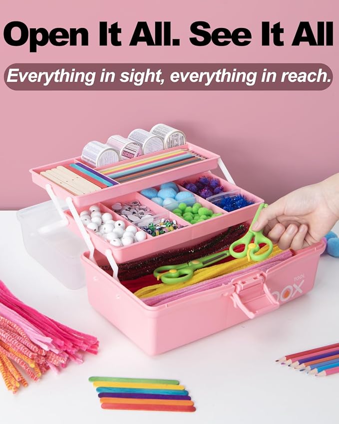 TERGOO 12in 3-Layer Plastic Craft Organizers and Storage, Portable Folding - Image 5