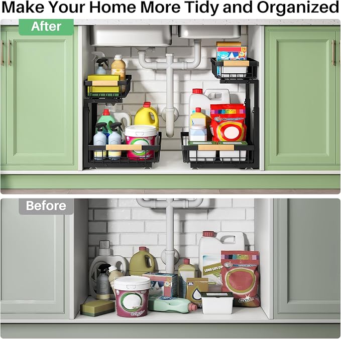 Pull out Cabinet Organizer, 2 Tier Under Sink Organizer, Slide out Metal - Image 8